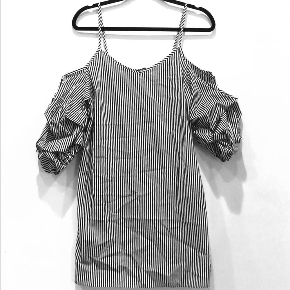 Black White Striped Off Shoulder Dress Sz M
